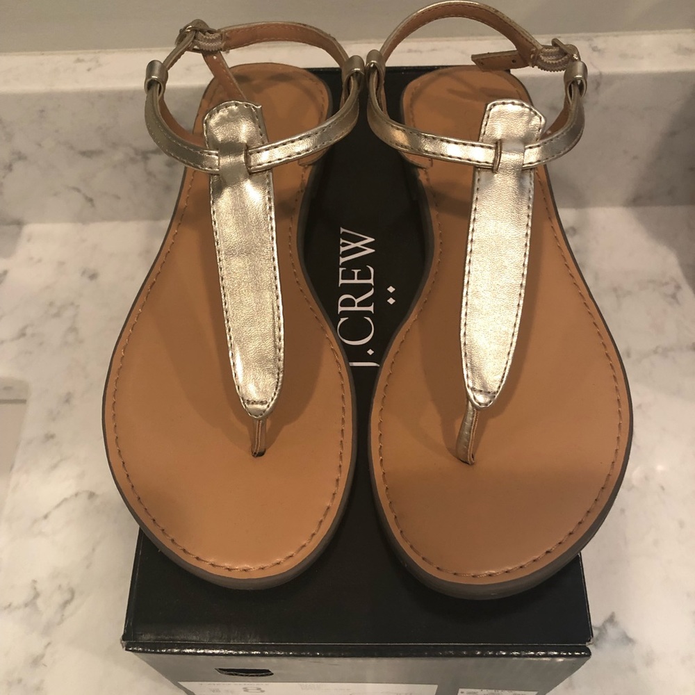 J. CREW factory metallic gold T-strap sandals.